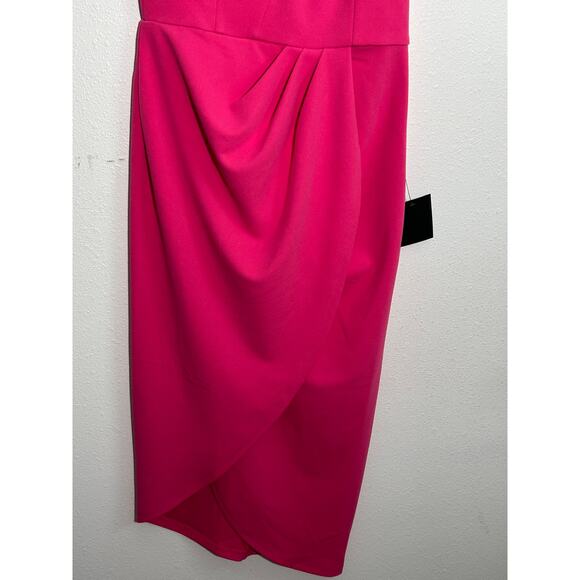 New Lulus Cocktail Club "So Flirty" Hot Pink One Shoulder Midi Dress Size M - Picture 6 of 6